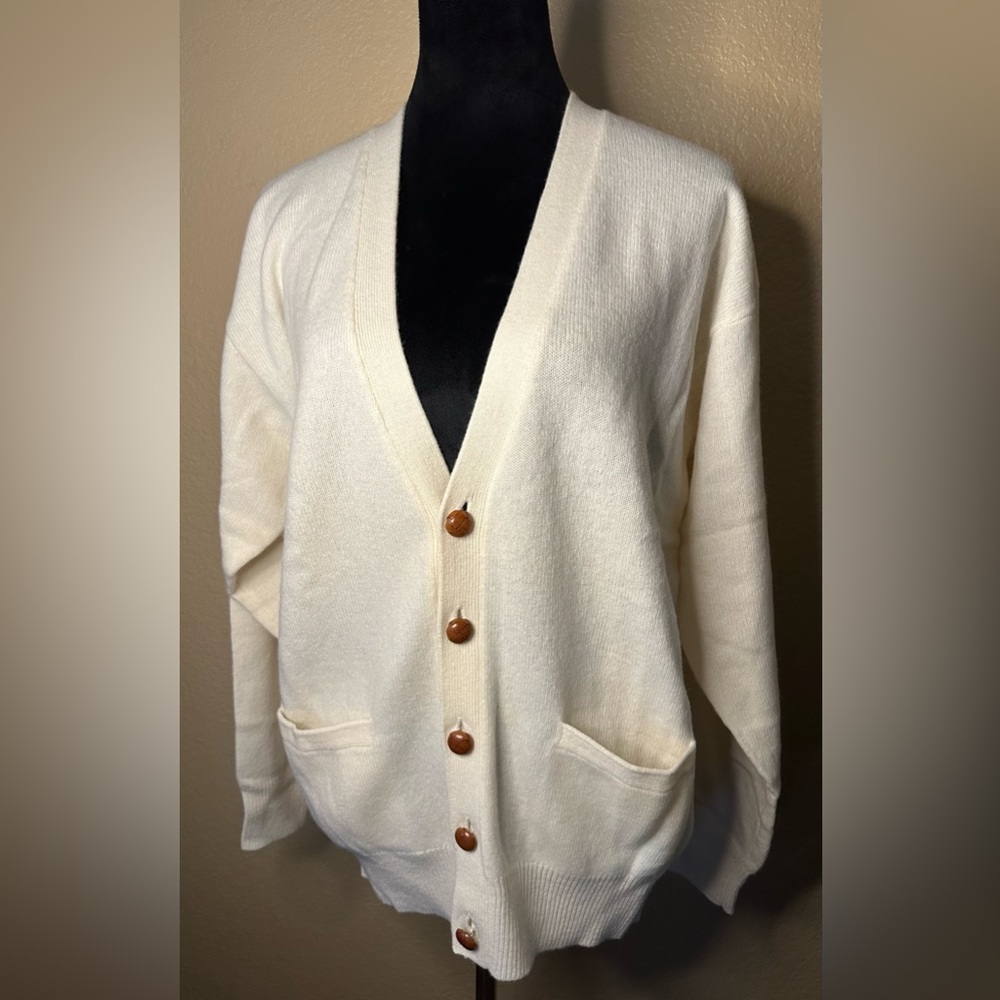 Vintage Classic Cream Women's Cardigan 100% Wool